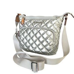 MZ Wallace Metro Scout Deluxe Quilted Crossbody Bag Silver